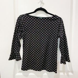 Lauren Ralph Lauren Polka Dot Cotton 3/4 Sleeve Top